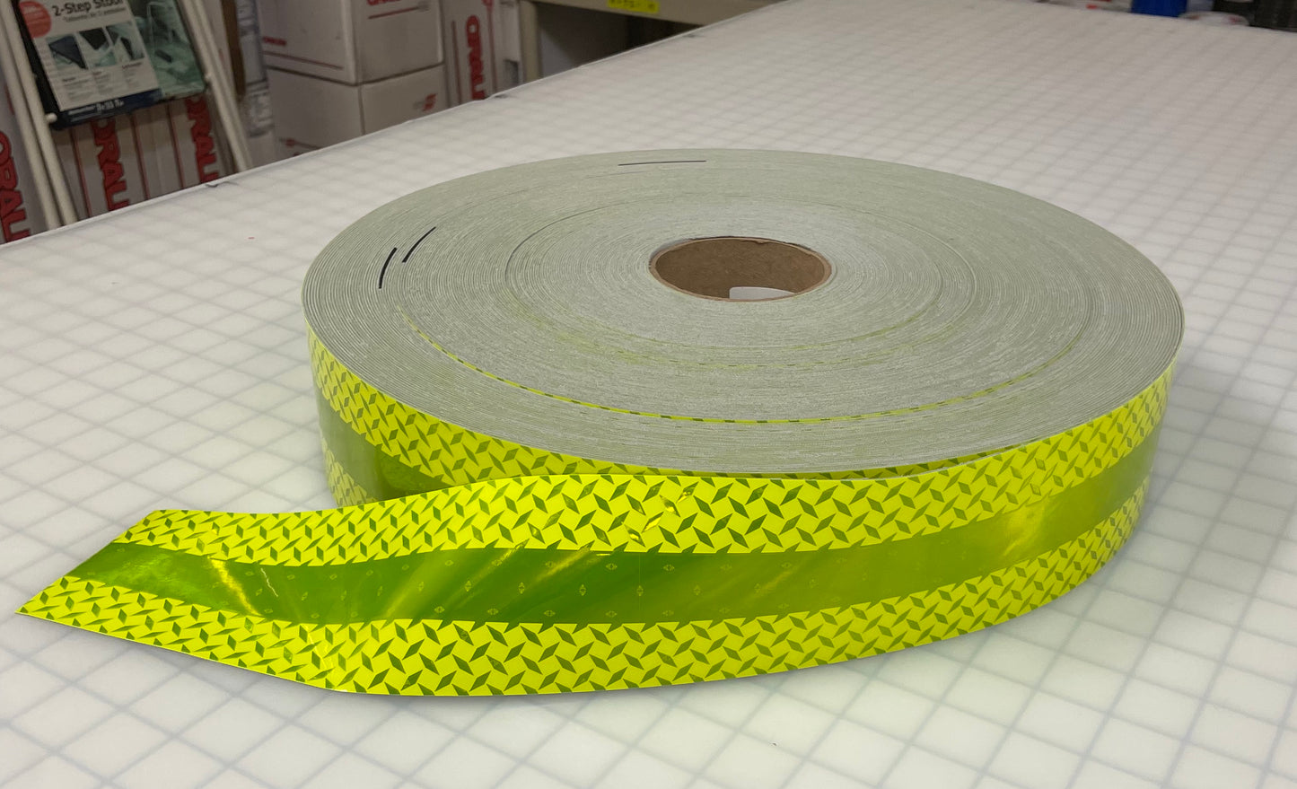 FTP-2575S : 3" Diamond Plate "With Stripe" Fire Retardant Trim - BY THE FOOT - NFPA Lime