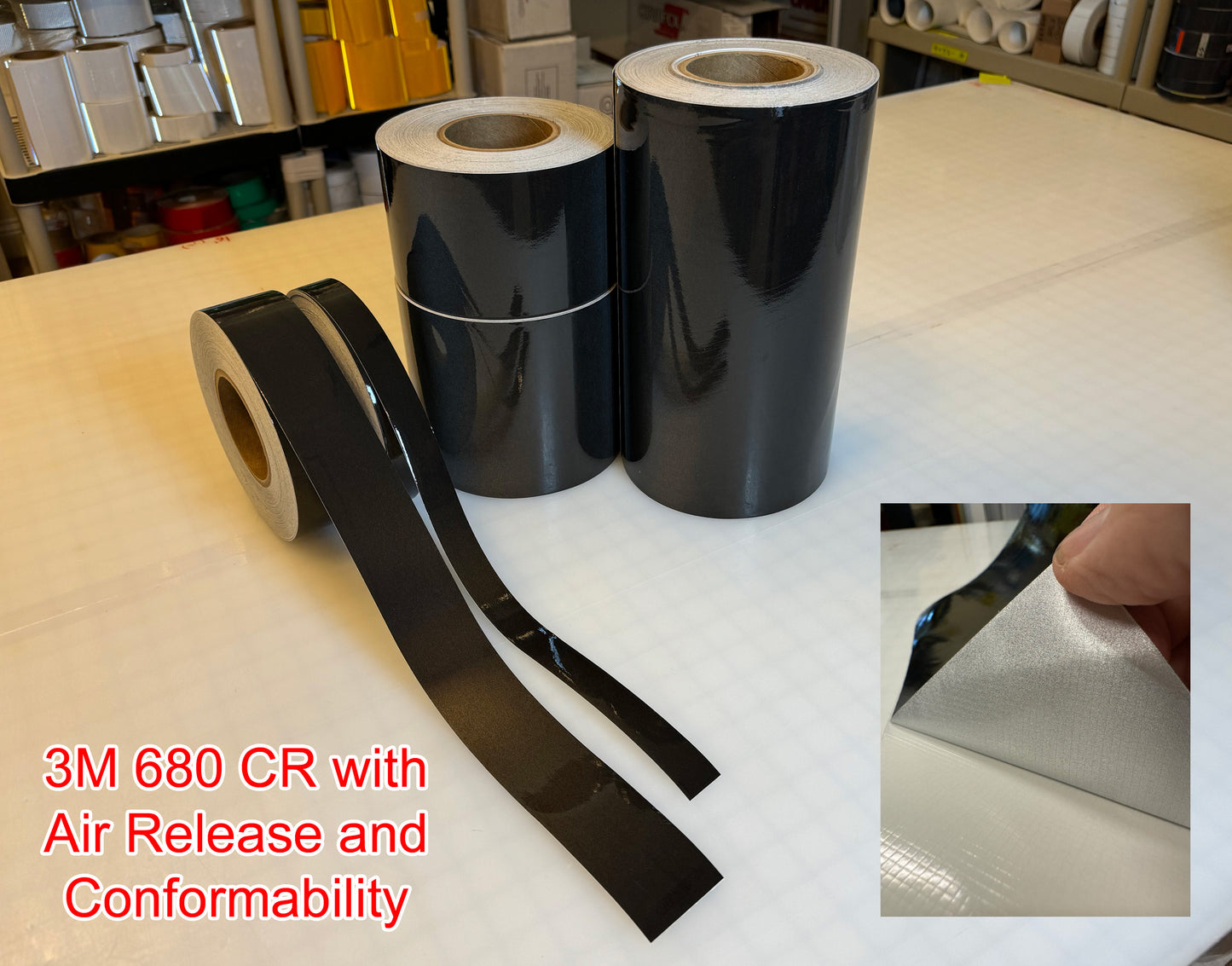 3M™ 680 CR Conformable Air Release Engineer Grade Reflective Tape (Black or White) – White, Black