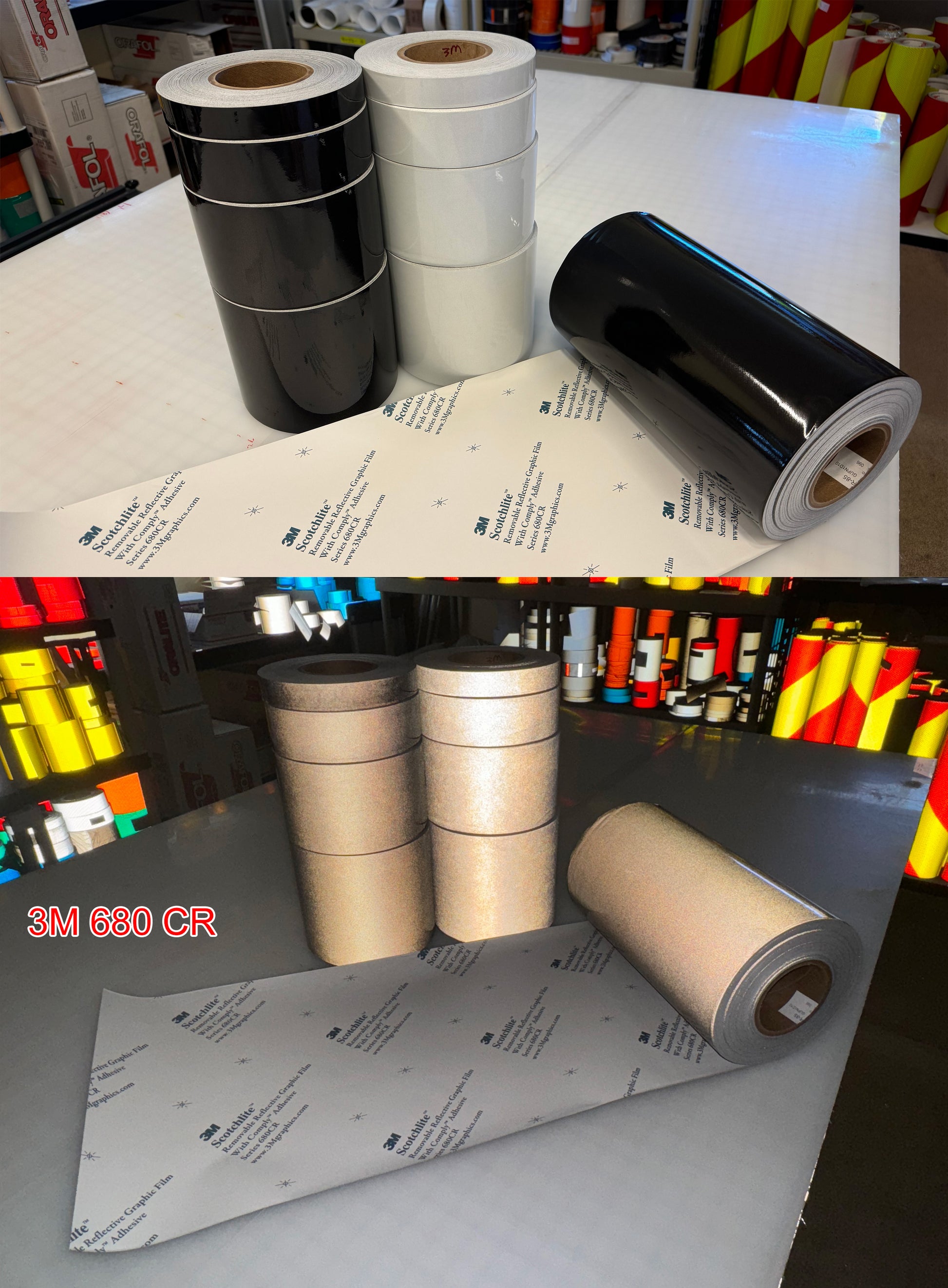 3M™ 680 CR Conformable Air Release Engineer Grade Reflective Tape (Black or White) – White, Black