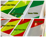 green lime red white chevron panels