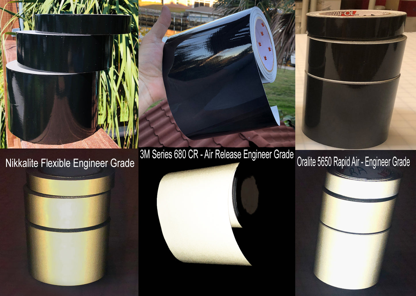 6" BLACK Engineer Grade Reflective Tape - 3 Types - Bright, Brighter, Brightest – Black, Reflective