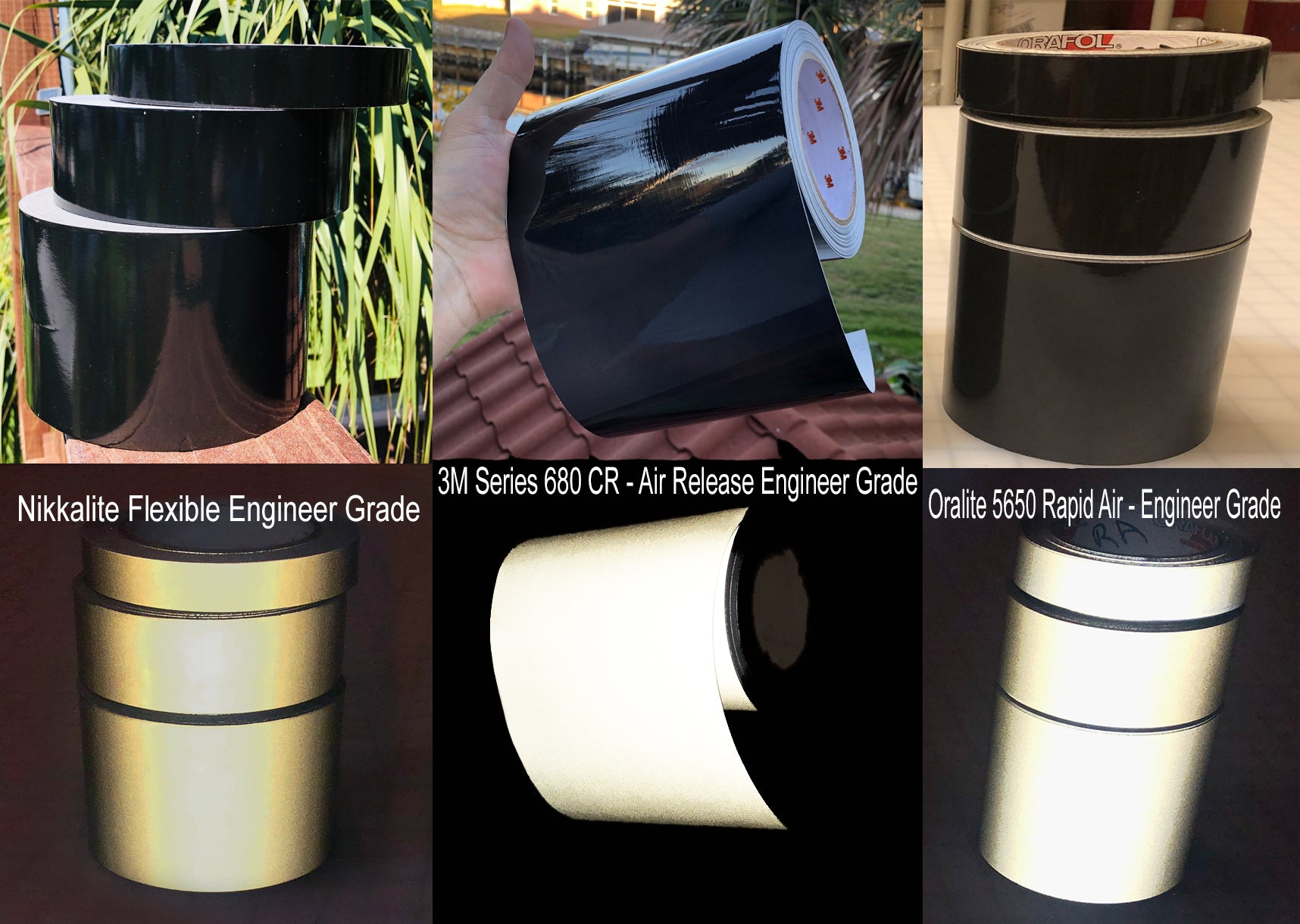 6" BLACK Engineer Grade Reflective Tape - 3 Types - Bright, Brighter, Brightest – Black, Reflective