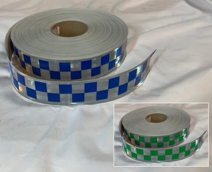 GP800 - 2" Checker Reflective Garment Trim - 30' or 100' - Sew On - Oralite – Blue