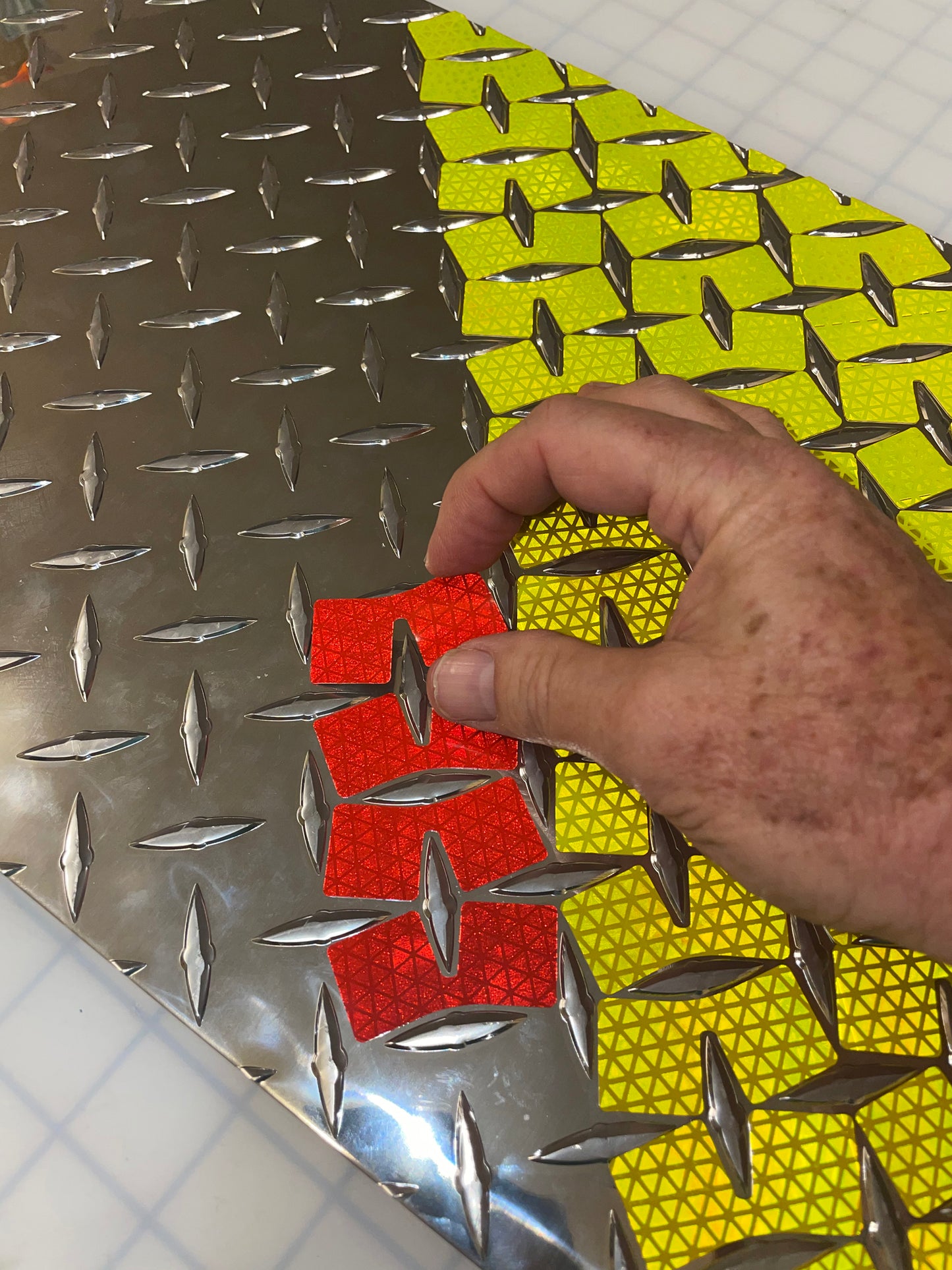 Reflective Diamond Plate Tabs - Peel & Stick - Lime & Red - NFPA 1901 – Red, Lime