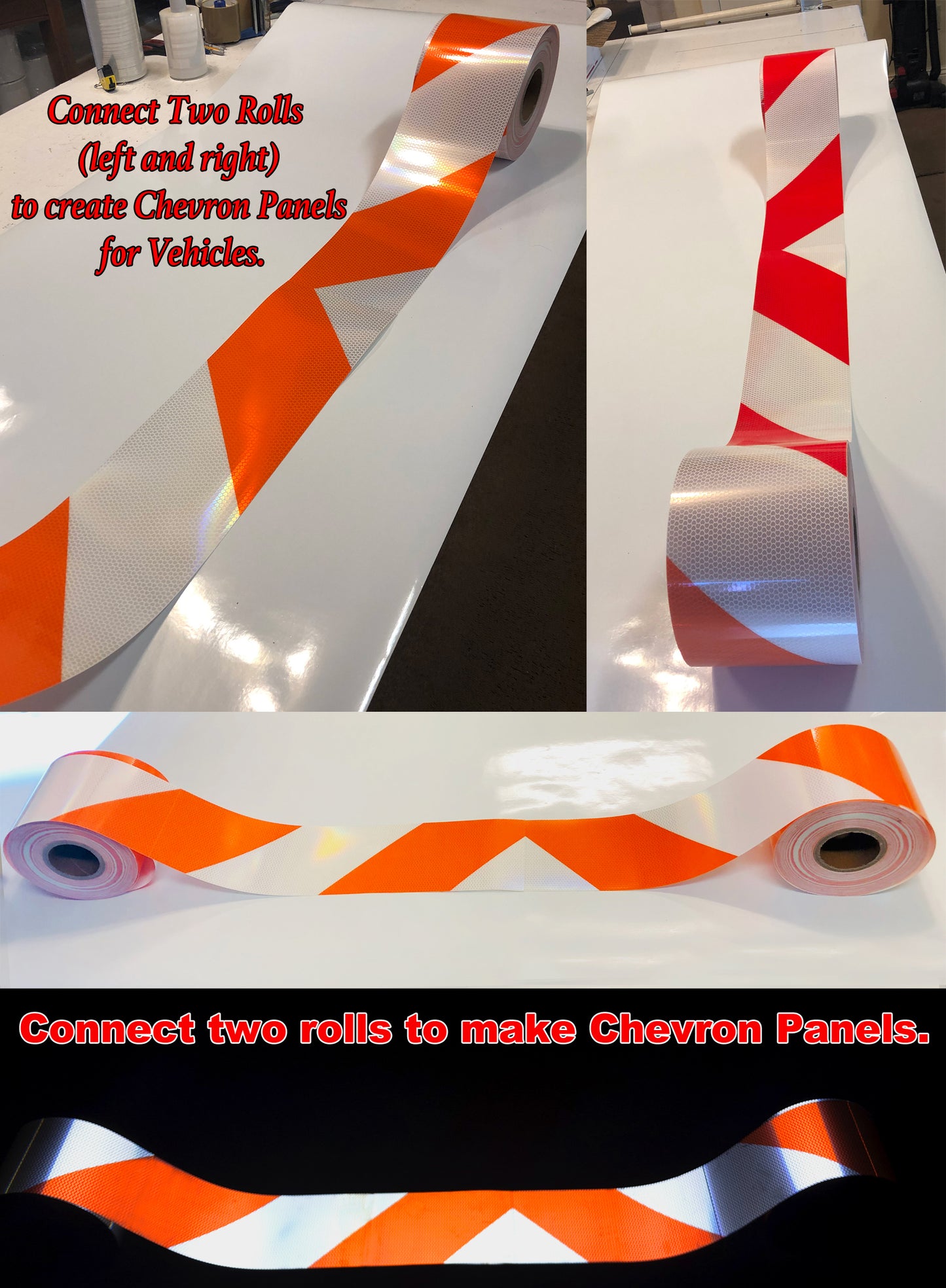 Red White Striped Chevron Reflective - Left and Right