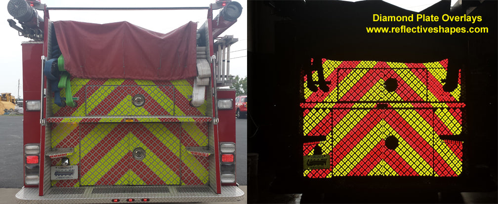 Reflective Overlays for Diamond Plate - Peel & Stick - Lime & Red - NFPA 1901