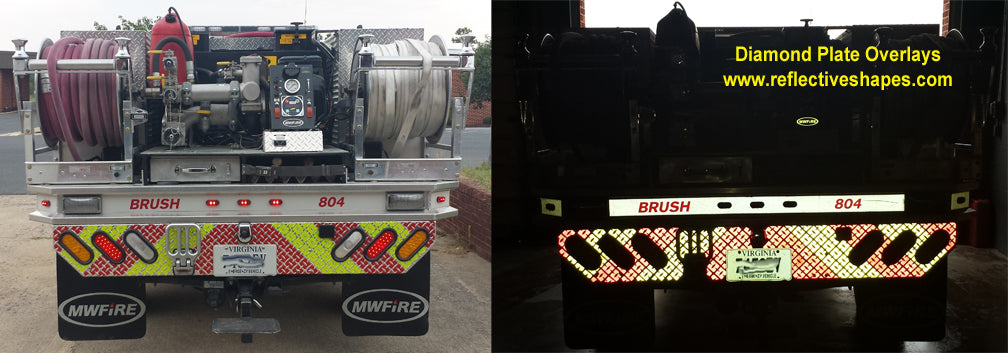 Reflective Overlays for Diamond Plate - Peel & Stick - Lime & Red - NFPA 1901
