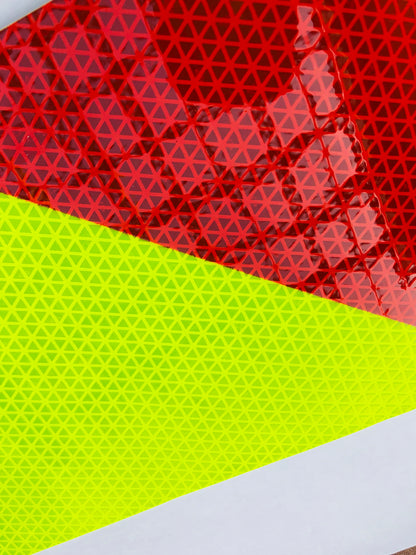 Small Reflective Chevron Panels - Self Adhesive - Lime & Red (Pair-Left & Right)