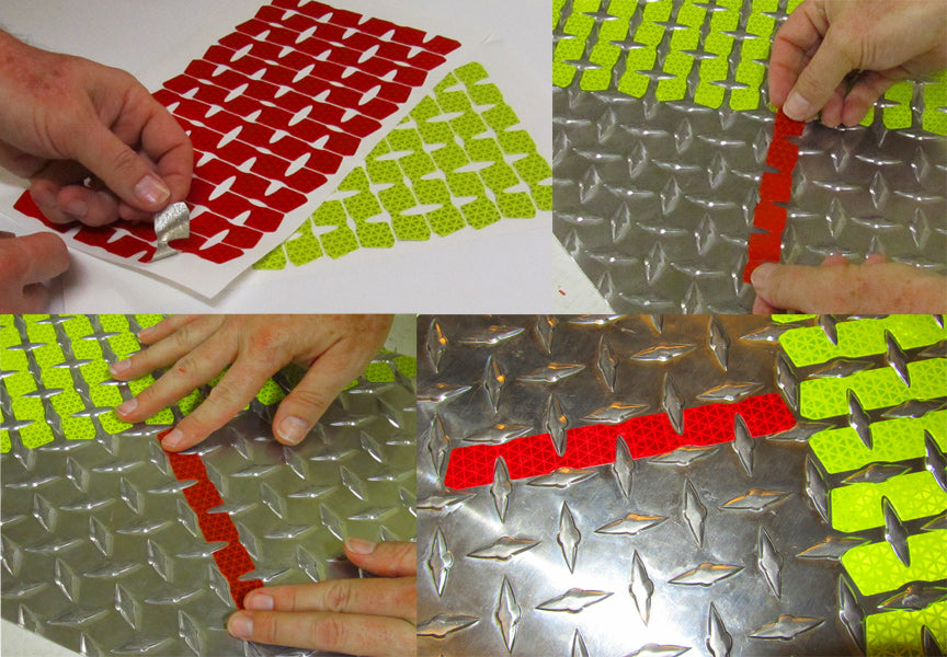 Reflective Chevron Strips for Diamond Plate - Peel & Stick - Lime & Red – Red, Lime